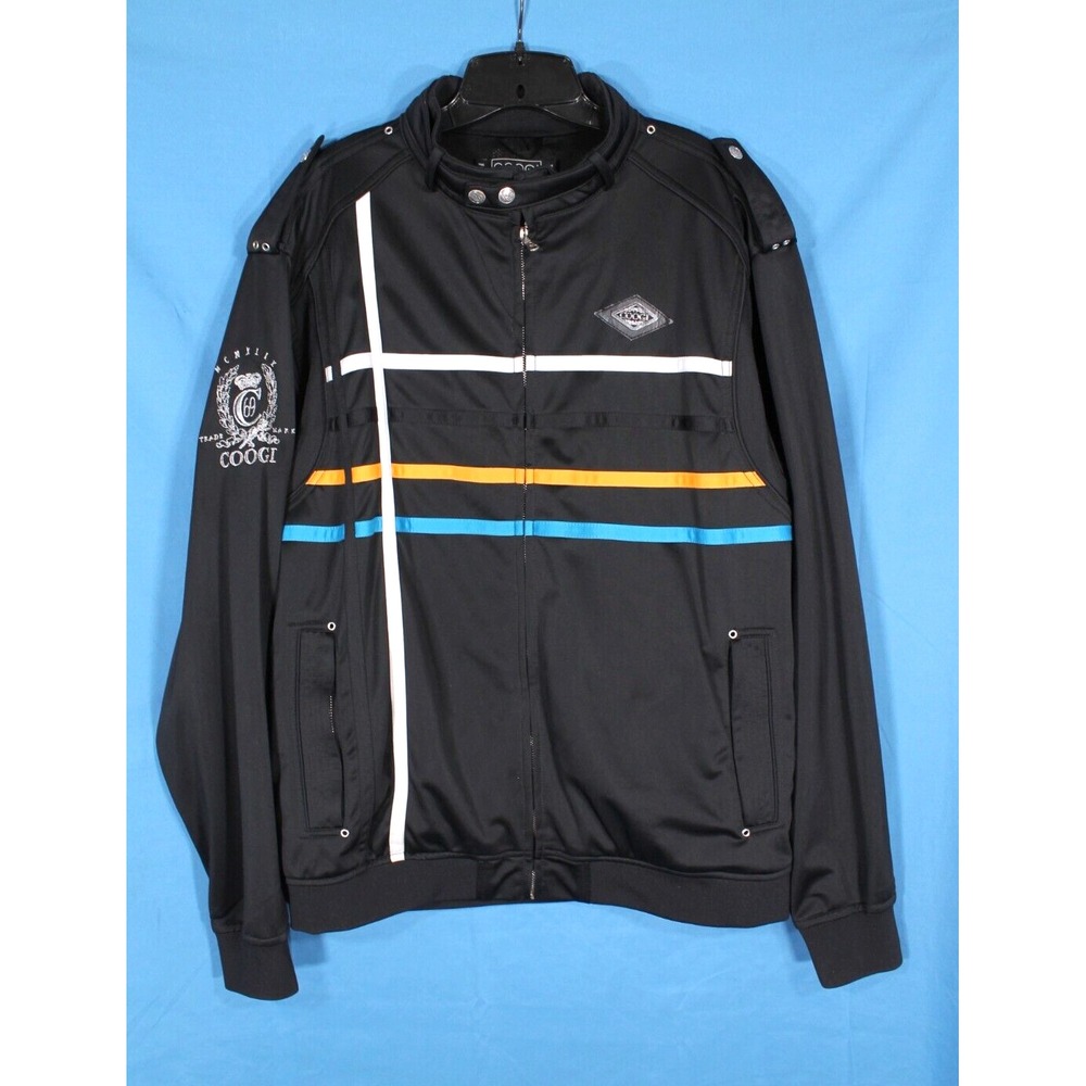 VTG COOGI Men's Black STRIPES & LOGO PRINT Zip STREETWEAR TRACK JACKET Sz XL